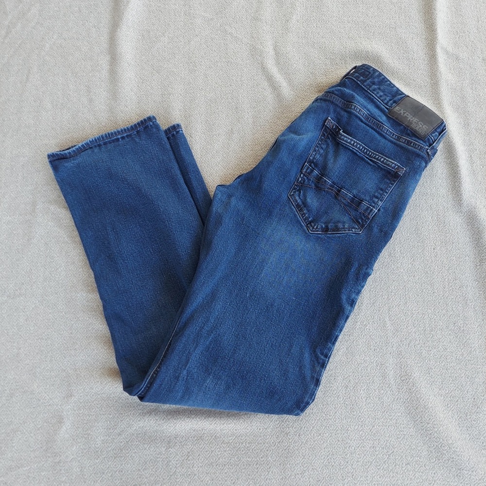 Express Kingston Classic Fit Straight Leg Blue Jeans Mens 32x34 Medium‎ Wash